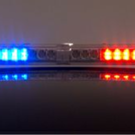 red and blue led lights on top of a police vehicle